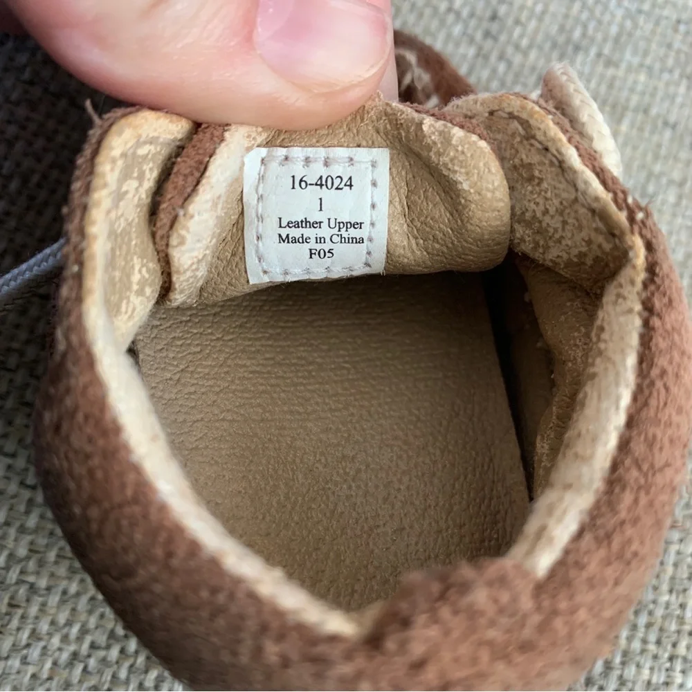 Leather Moccasins Infant Baby Newborn Size 1 Brown Lace Up Shoe Boho